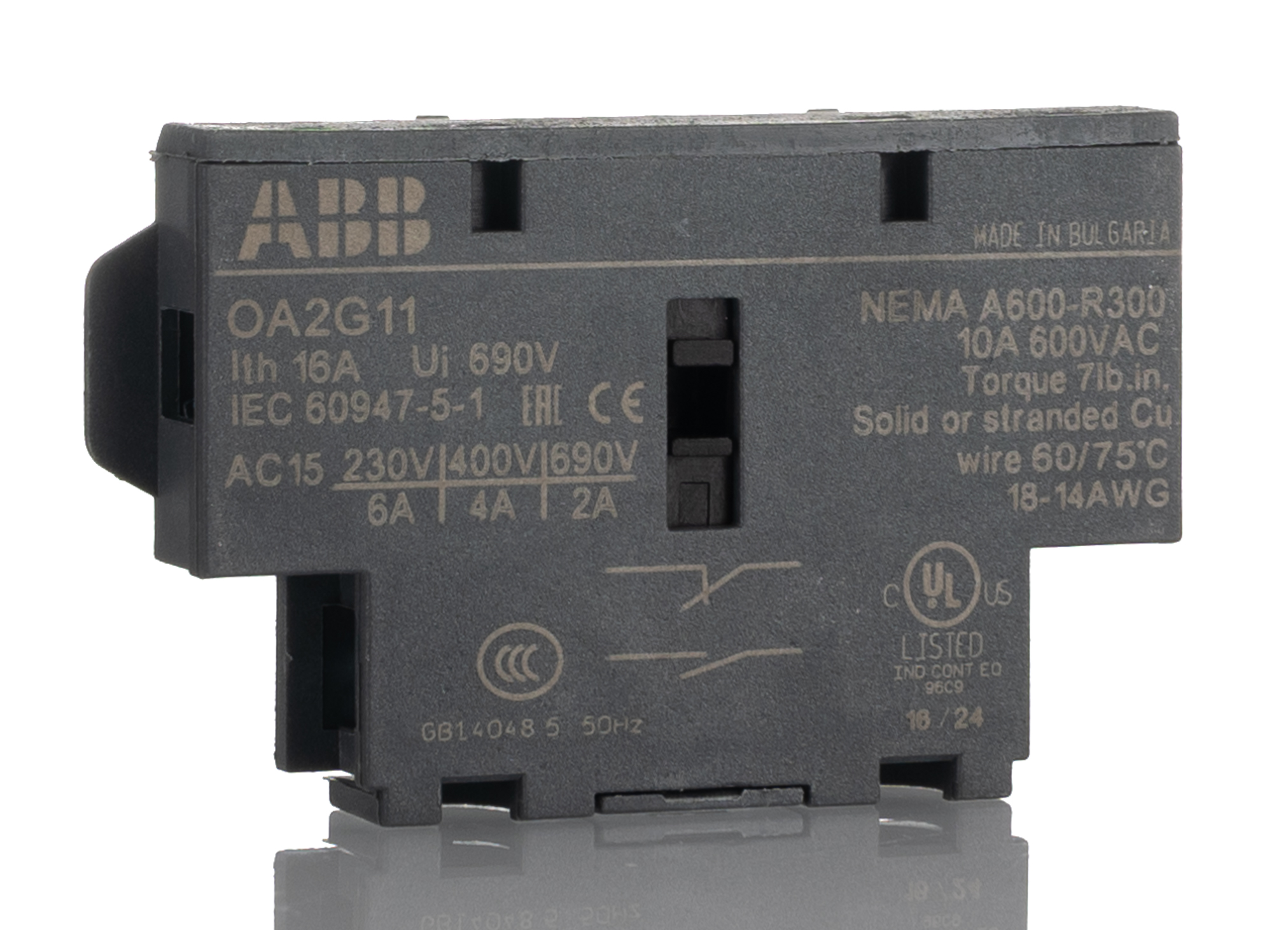 ABB Side Mounting Auxiliary Switch - 16A Maximum Current
