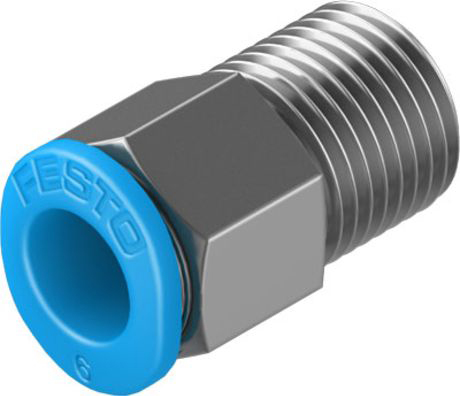Festo Straight Threaded Adaptor, R 1/8 Male to Push In 6 mm, Threaded-to-Tube Connection Style, 130756
