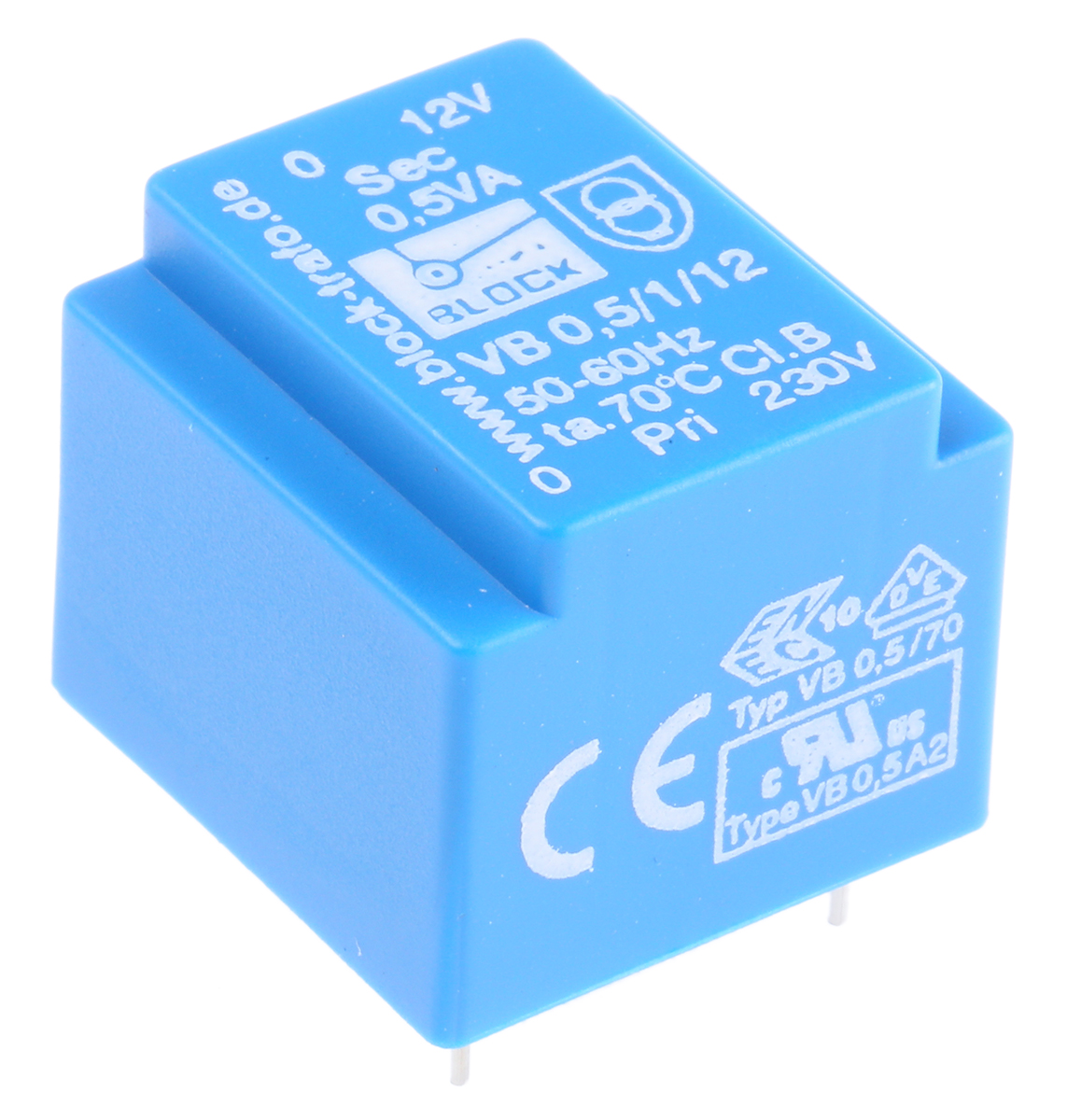 Block 12V ac 1 Output Through Hole PCB Transformer, 0.5VA