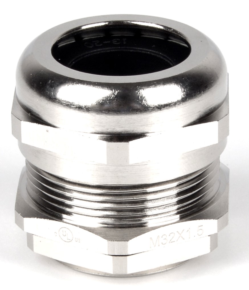 RS PRO Metallic Nickel Plated Brass Cable Gland, M32 Thread, 13mm min., 20mm max., IP68