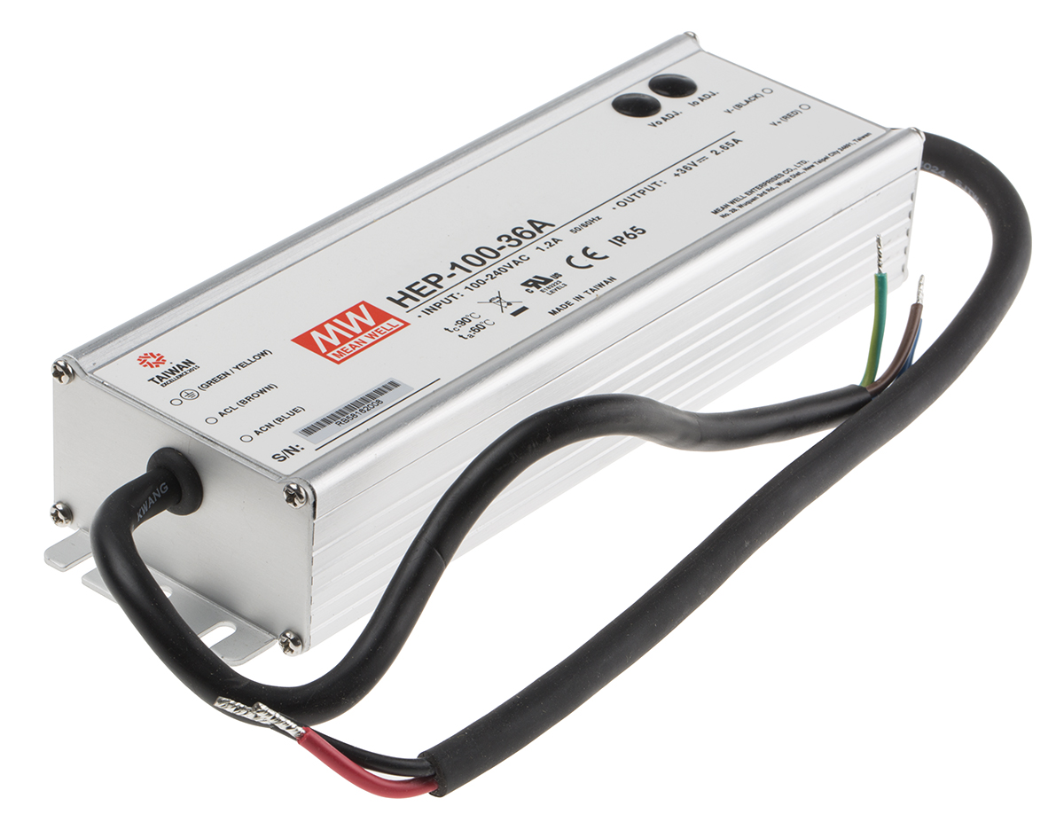 MEAN WELL Switching Power Supply, HEP-100-36A, 36V dc, 2.65A, 95W, 1 Output, 127 → 431 V dc, 90 → 305 V