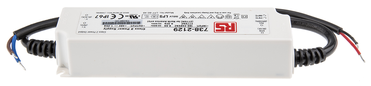 MEAN WELL LED Driver, 48V Output, 60W Output, 1.25A Output, Constant Voltage