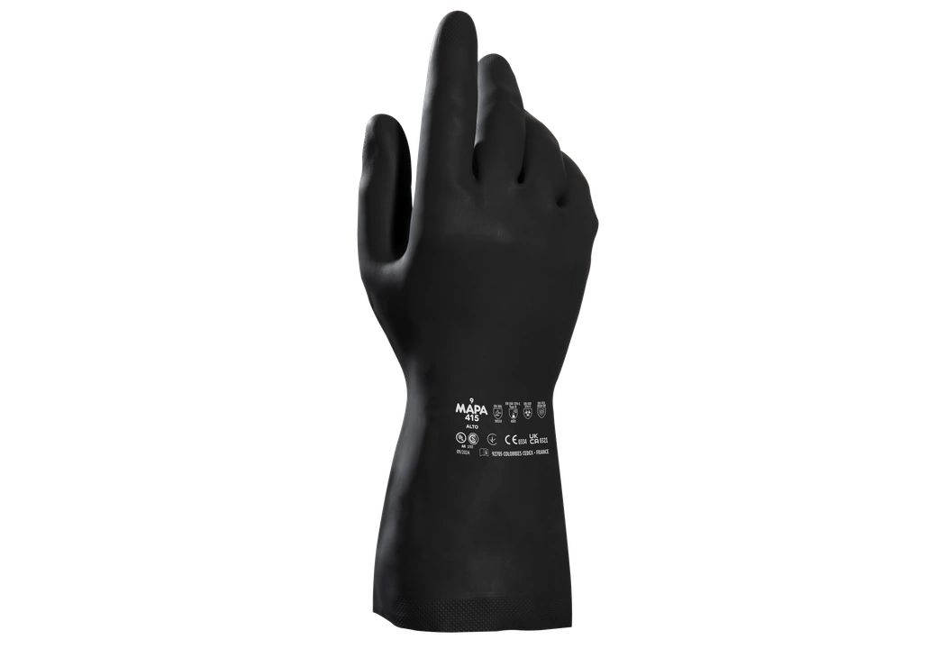 Mapa ALTO 415 Black Natural Latex, Polychloroprene Glove, Size 6