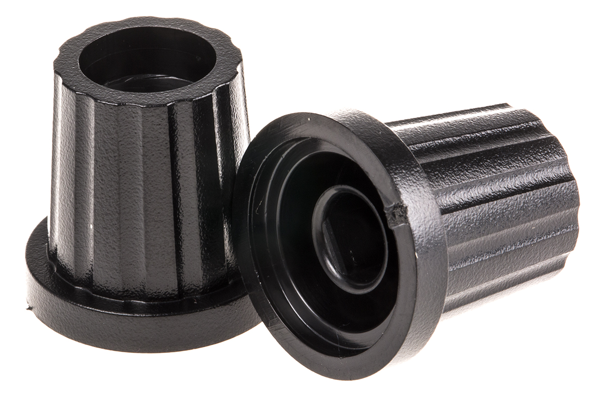 RS PRO 19mm Black Potentiometer Knob for 6.4mm Shaft D Shaped