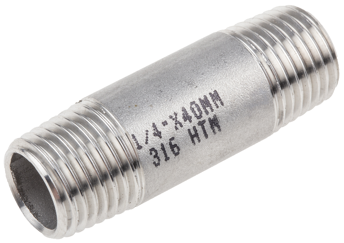 RS PRO Stainless Steel Pipe Fitting, Straight Circular Barrel Nipple, Male R 1/4in x Male R 1/4in