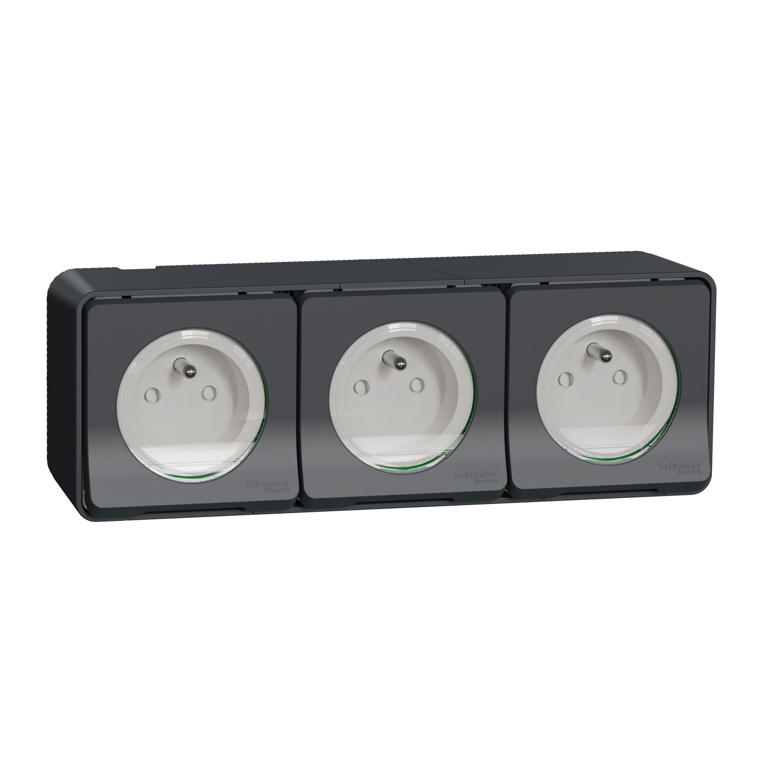 Schneider Electric Grey 3 Gang Plug Socket, 2 Poles, 16A, French 2P, Indoor, Outdoor Use