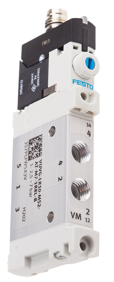 Festo 5/2 Solenoid Valve - Solenoid/Spring M7 VUVG Series 24V dc, 8042551
