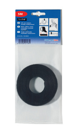 HellermannTyton Cable Tie, Hook and Loop, 1m x 13 mm, Black PA (Loop), PP (Hook), Pk-1