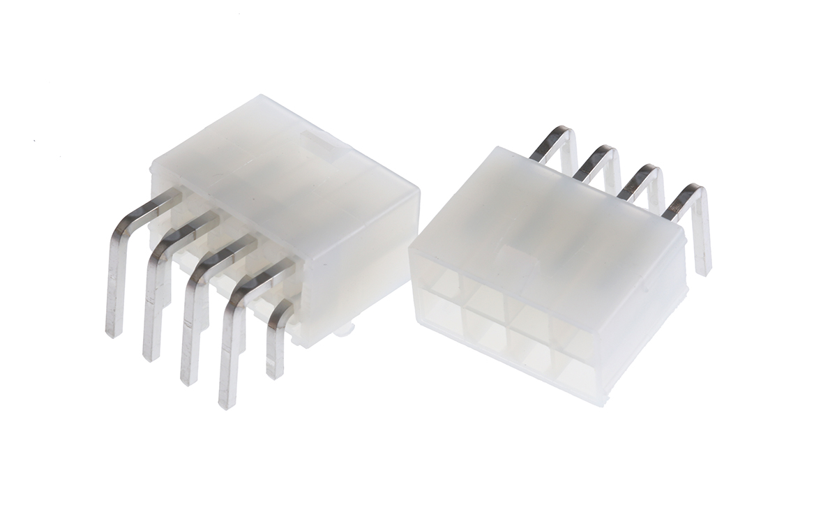Molex Mini-Fit Jr Series Right Angle Through Hole PCB Header, 8 Contact(s), 4.2 mm Pitch, 2 Row, Shrouded