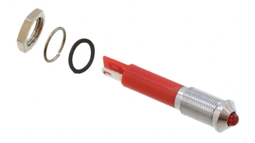 APEM Q6 Series Red Panel Mount Indicator, 24V dc, 6mm Mounting Hole Size, Faston, Solder Lug Termination, IP67