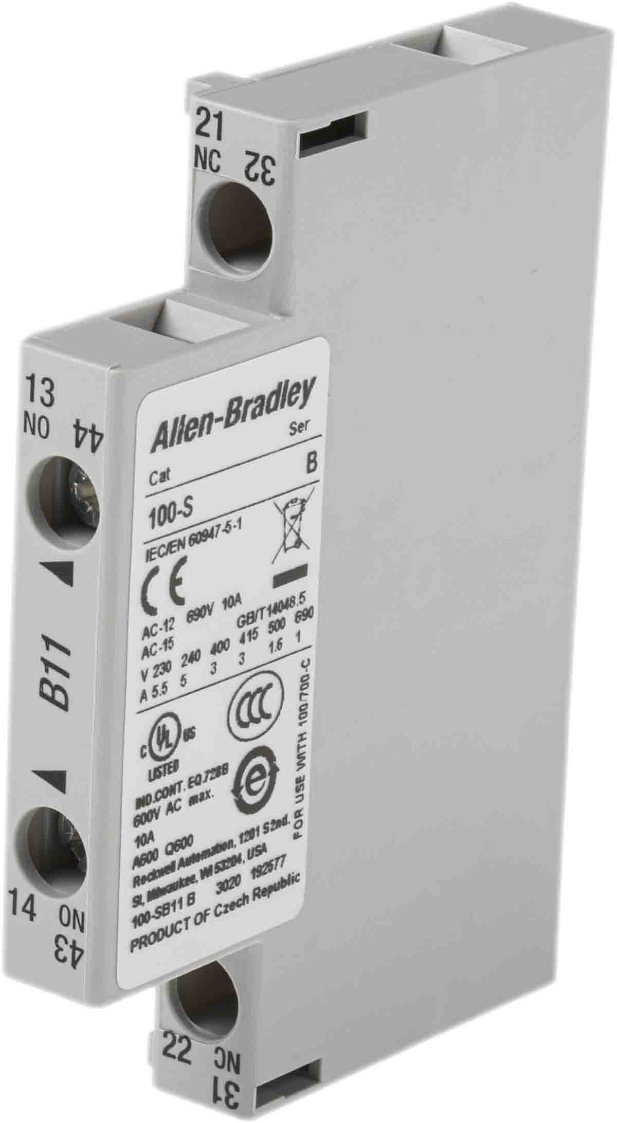 Allen Bradley Auxiliary Contact, 2 Contact, 1NC + 1NO, Side Mount 100S