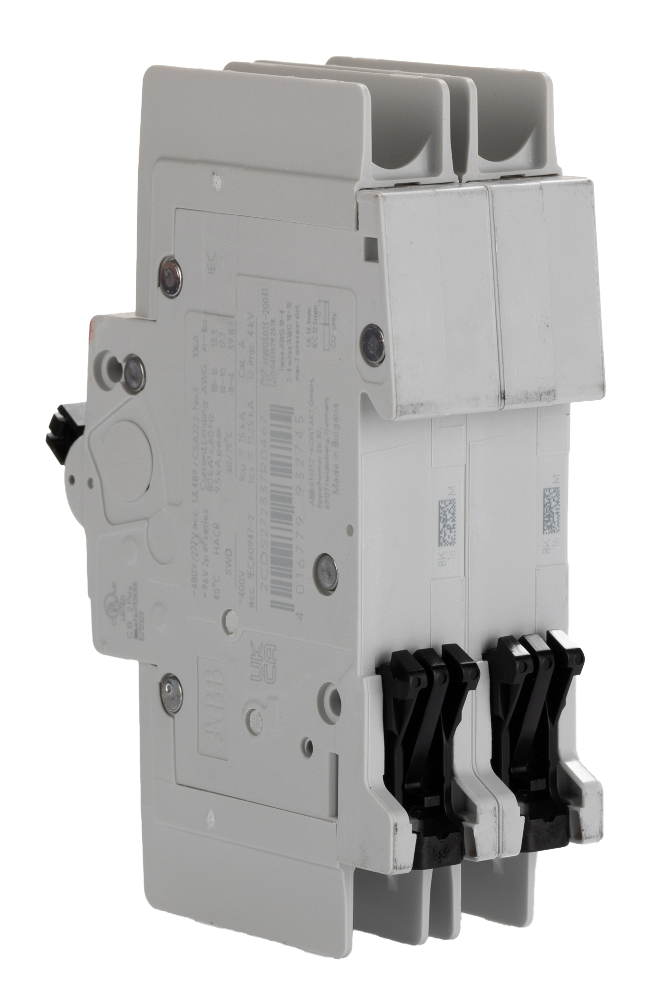 ABB System Pro M Compact SU200M MCB, 2P, 16A Curve K, 440V AC, 440V DC, 15 kA Breaking Capacity