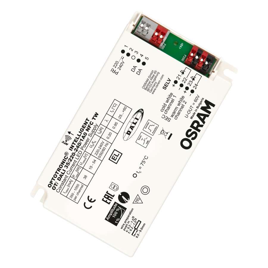Osram LED Driver, 15-54V Output, 38W Output, 350-1050mA Output, Constant Current Dimmable
