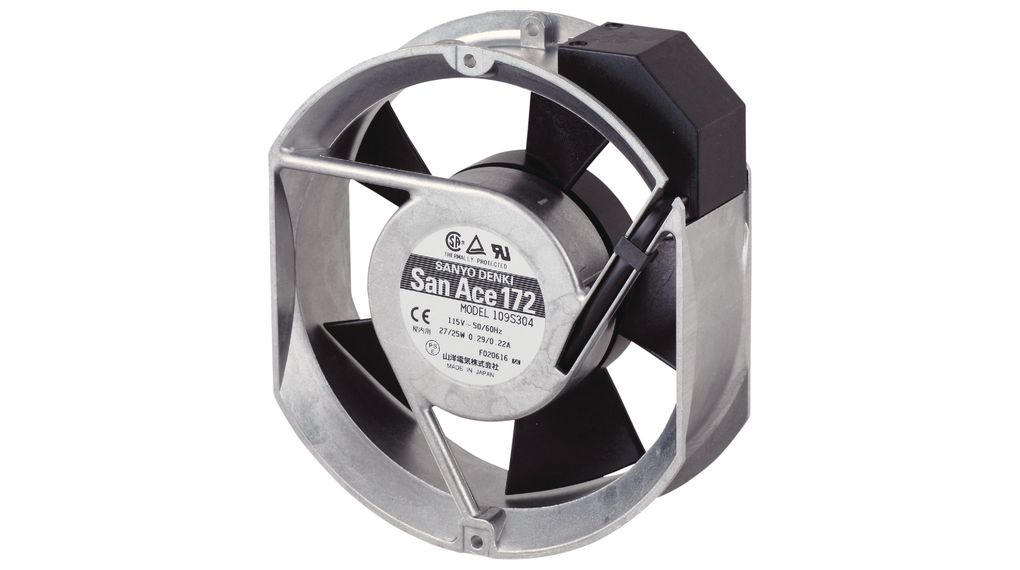 Sanyo Denki Axial Fan, 230 V ac, ac Operation, 187.3/226.1cfm, 27/28W, 0.14/0.11A Max, 172 x 150 x 51mm