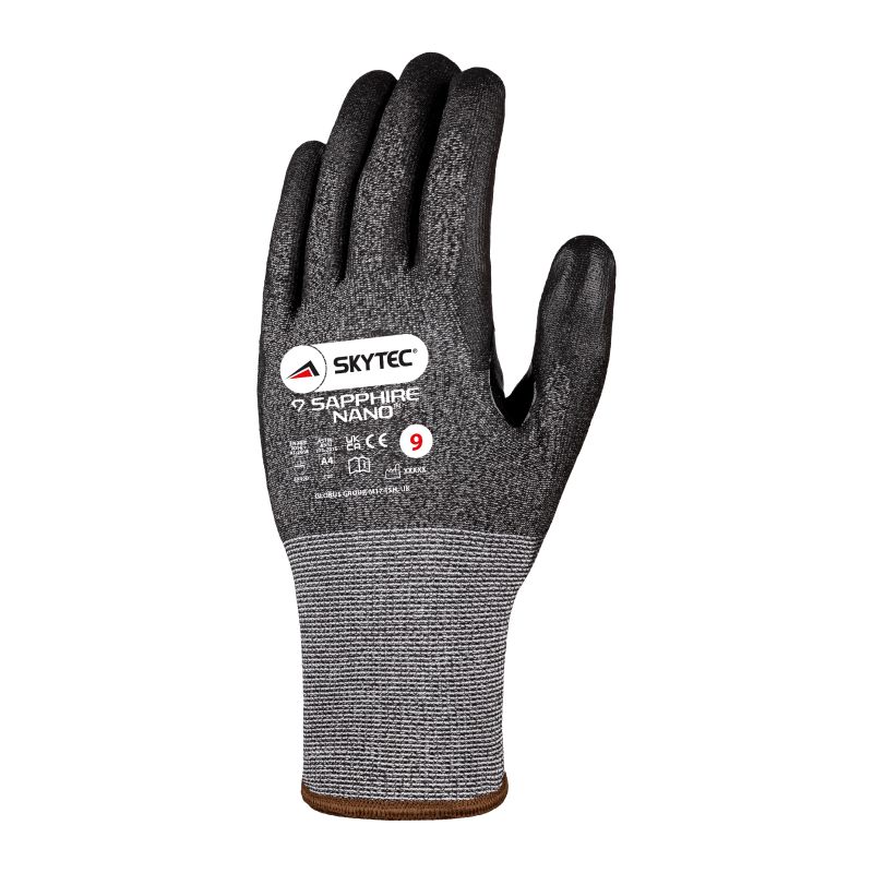 Skytec SAPPHIRE NANO Black Nylon Work Gloves, Size 6, Polyurethane Coating