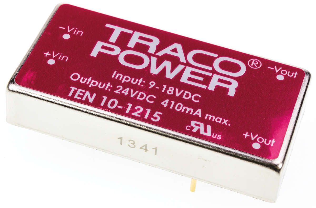 TRACOPOWER TEN 10 DC-DC Converter, 24V dc/ 415mA Output, 9 → 18 V dc Input, 10W, Through Hole, +85°C Max Temp