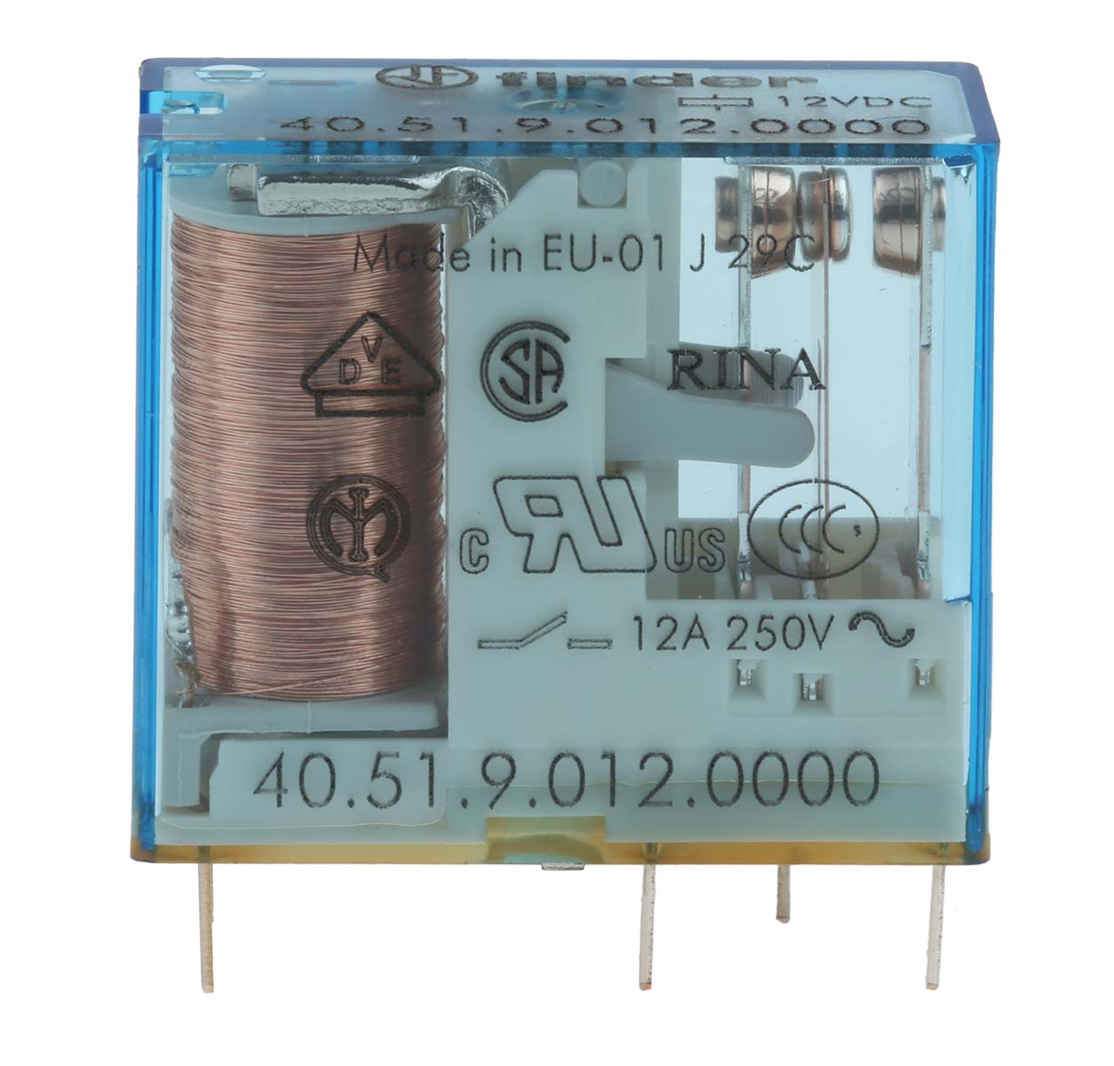Finder PCB Mount Power Relay, 12V dc Coil, 10A Switching Current, SPDT