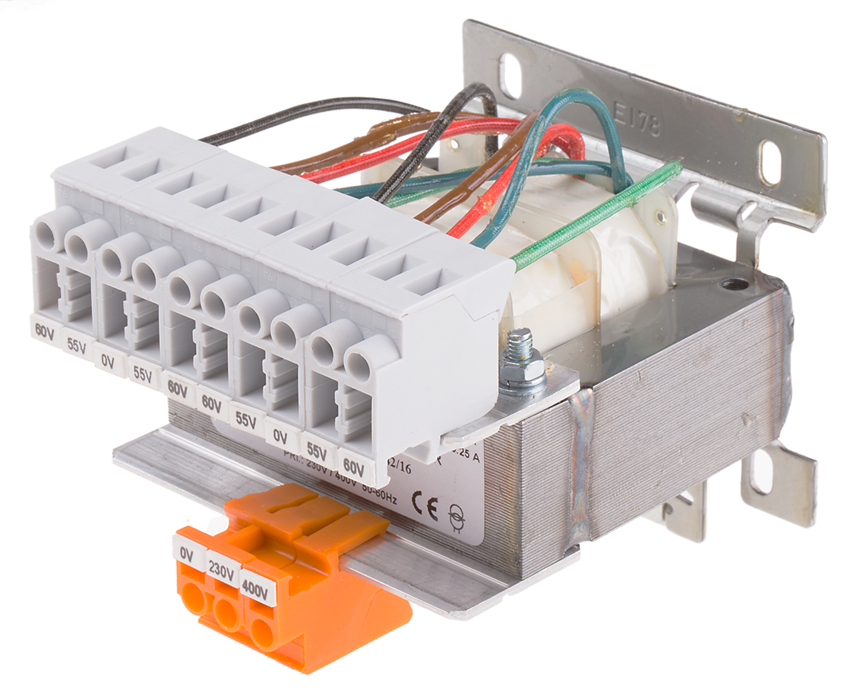 RS PRO 63VA DIN Rail Transformer, 230 → 400V ac Primary, 4 x 0-55-60V ac Secondary