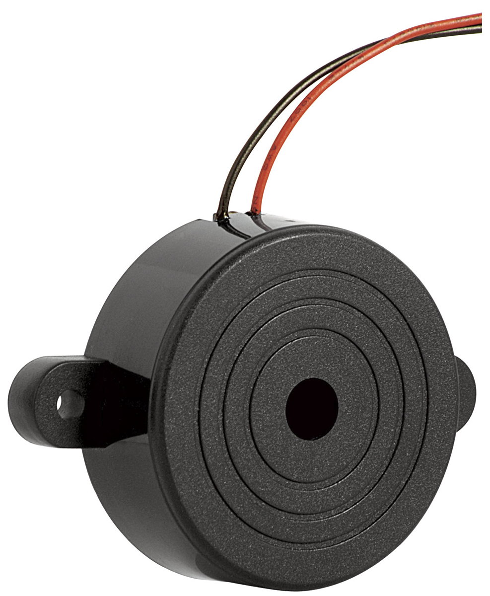 RS PRO 90dB Lead Wire Buzzer Internal Piezo Buzzer, 41.8 (Dia.) x 16mm, 3V dc Min, 28V dc Max