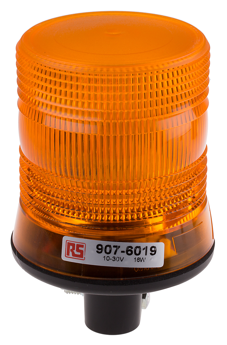 RS PRO Amber Flashing Beacon, 10 → 100 V dc, DIN Mount, Tube Mount, LED Bulb, IP56