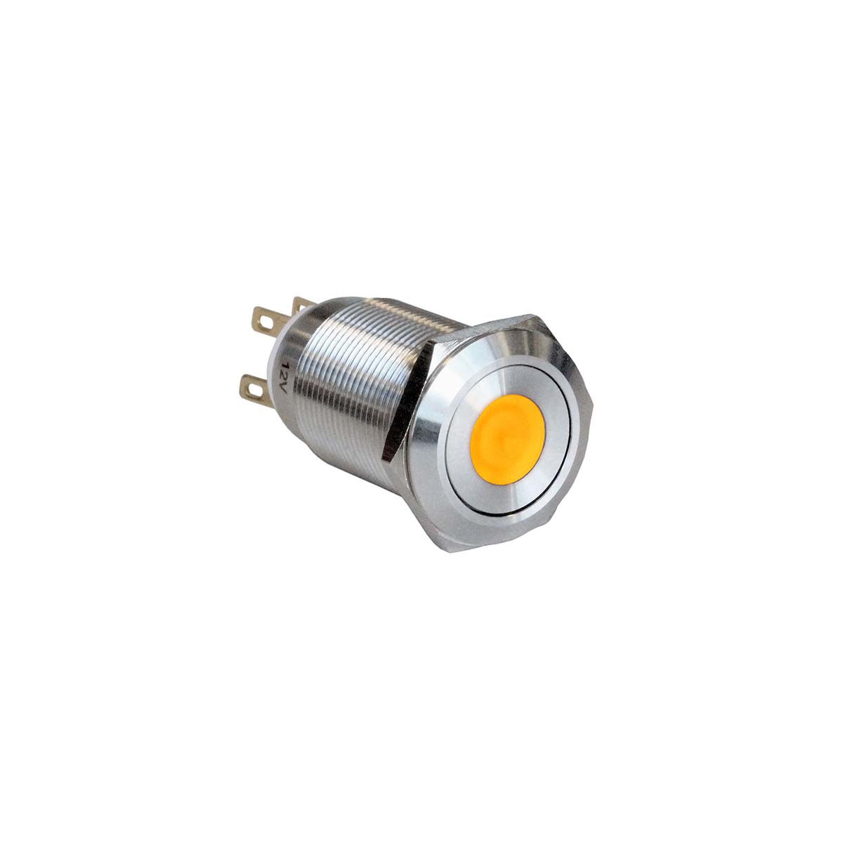 Bulgin MPI005 Series Illuminated Push Button Switch, Latching, Panel Mount, 19.2mm Cutout, SPST, Amber LED, 12V, IP65