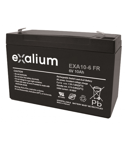 Exalium 6V F1 Lead Acid Battery, 10Ah