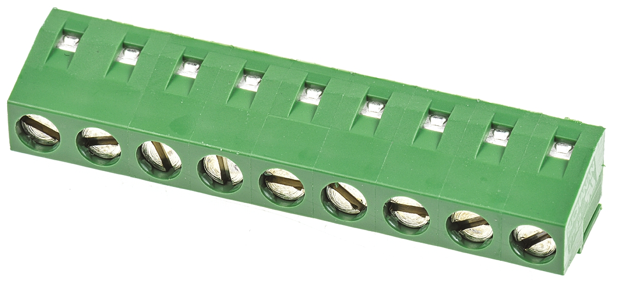 TE Connectivity Buchanan Series PCB Terminal Block, 9-Contact, 5mm Pitch, Through Hole Mount, 1-Row, Screw Termination
