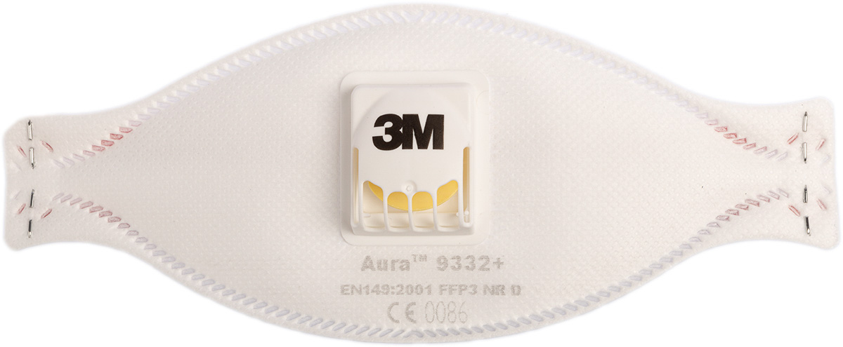 3M Aura+ Series Disposable Face Mask for General Purpose Protection, FFP3, Valved, Fold Flat 10 per Package