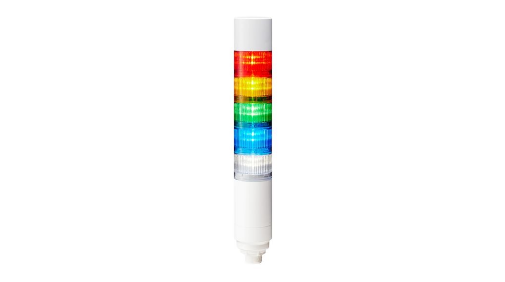 Patlite LR Series Multicolour Buzzer Signal Tower, 5 Lights, 24 V dc, Nut Mounted
