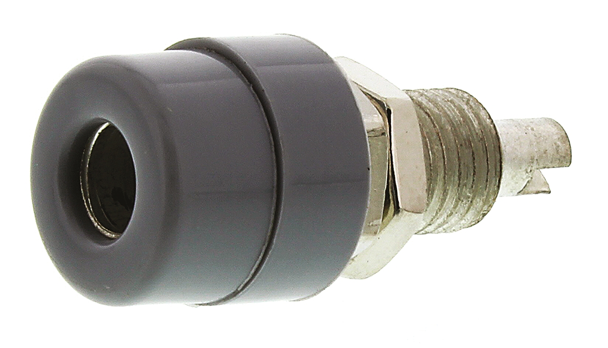 Hirschmann Test & Measurement Grey Female Banana Socket, 4 mm Connector, Solder Termination, 32A, 30 V ac, 60V dc, Tin