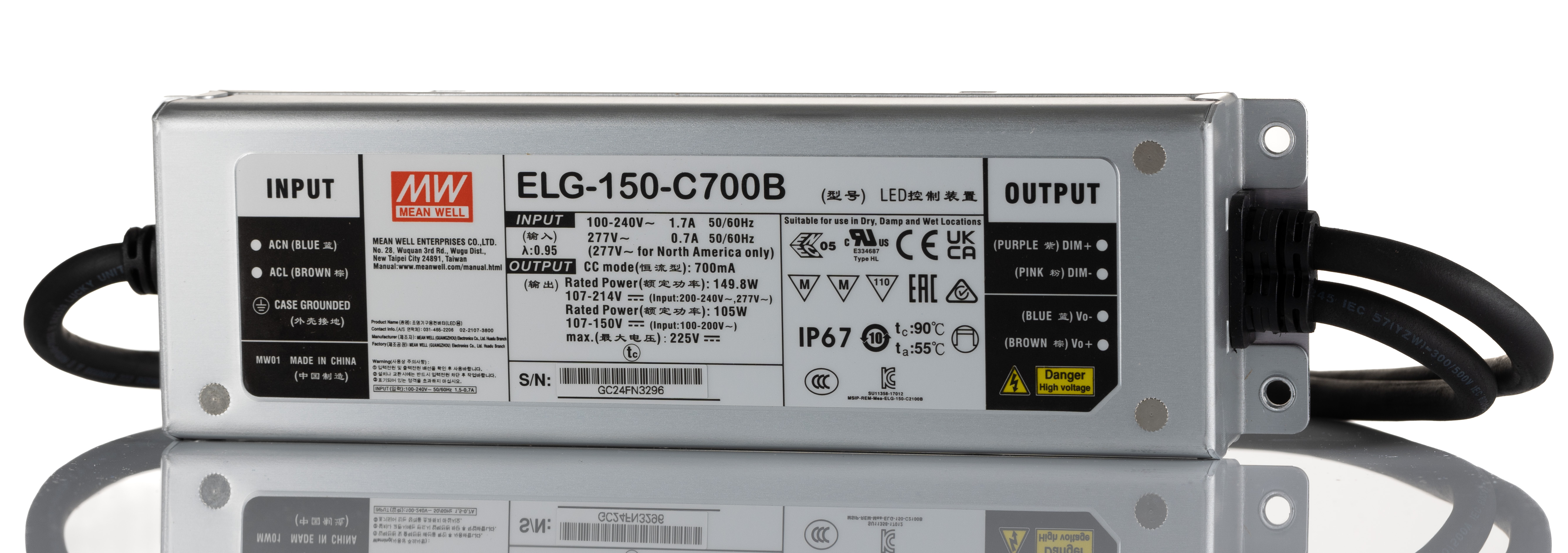 MEAN WELL LED Driver, 225V Output, 150W Output, 700mA Output, Constant Current Dimmable