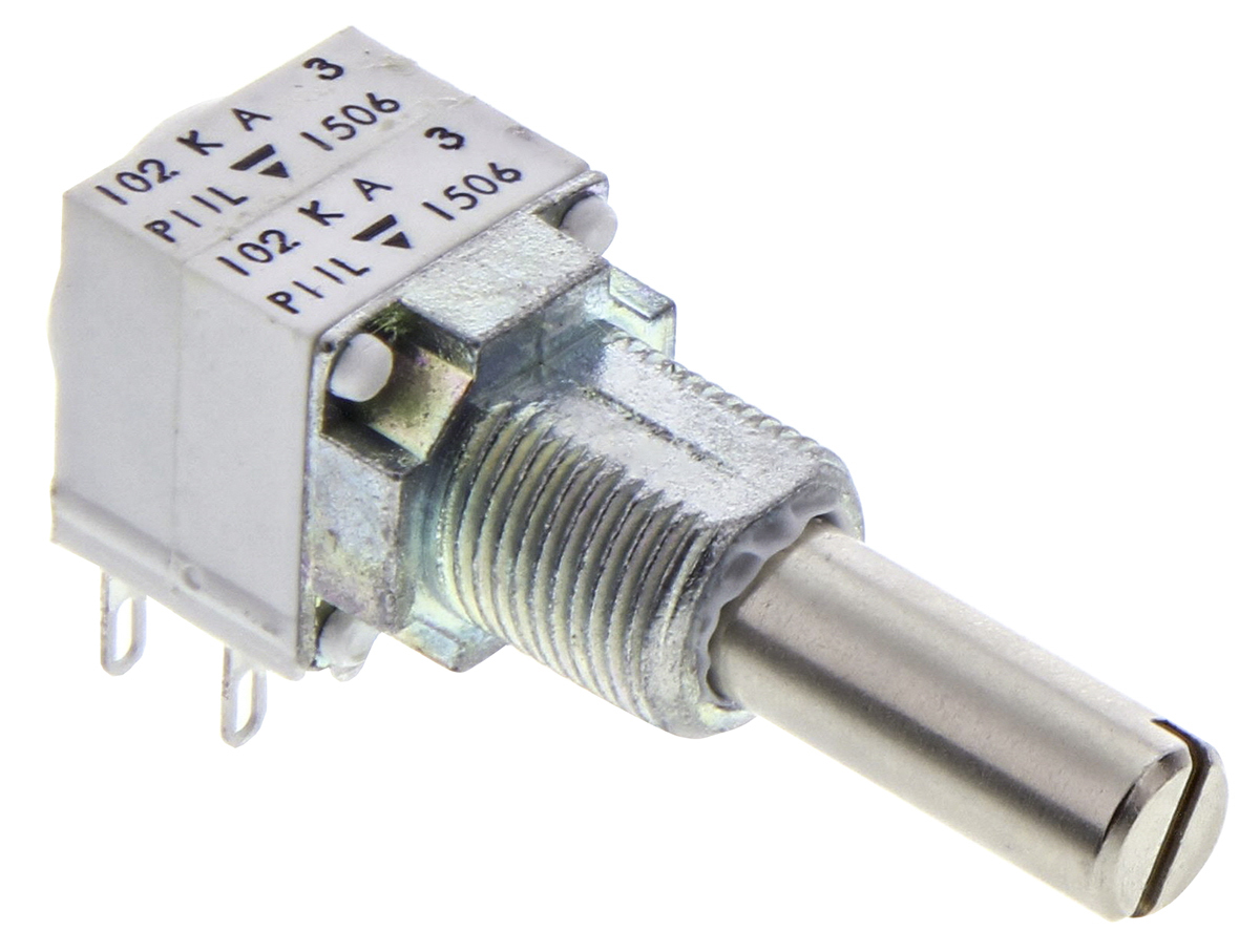 Vishay P11L 1kΩ Rotary Potentiometer 2-Gang Panel Mount, P11L2V0FLSY00102KA