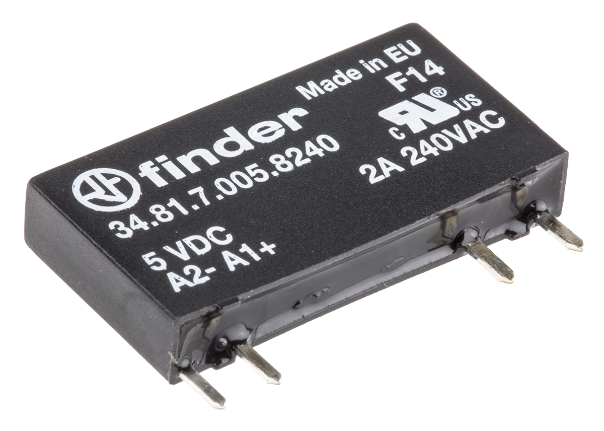 Finder 34 Series Solid State Relay, 2 A Load, PCB Mount, 240 V ac Load, 10 V dc Control