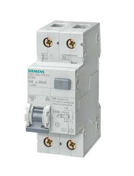 Siemens RCBO, 40A Current Rating, 2P Poles, 30mA Trip Sensitivity, Sentron Range