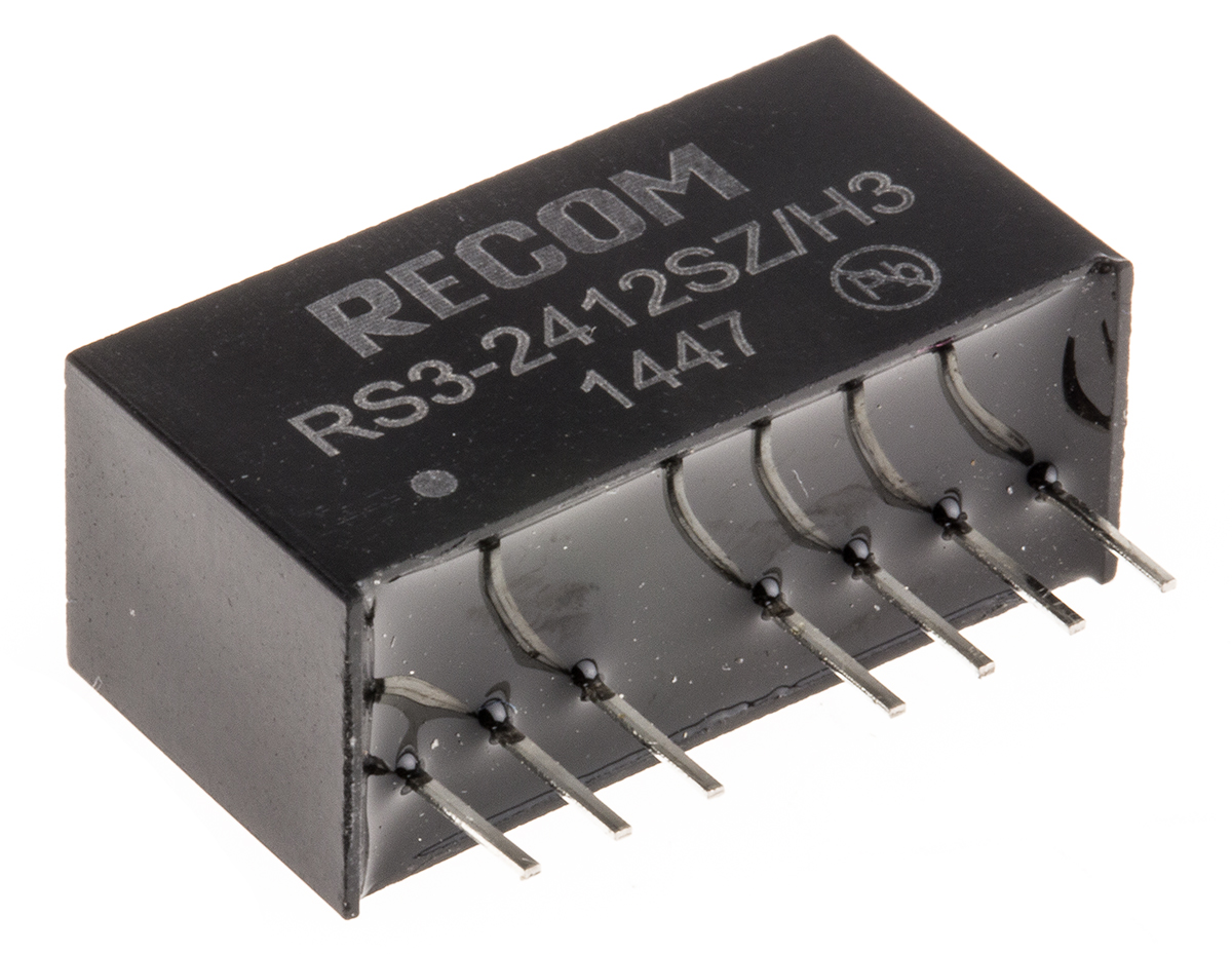 Recom RS3 DC-DC Converter, 12V dc/ 250mA Output, 9 → 27 V dc Input, 3W, Through Hole, +71°C Max Temp -40°C Min