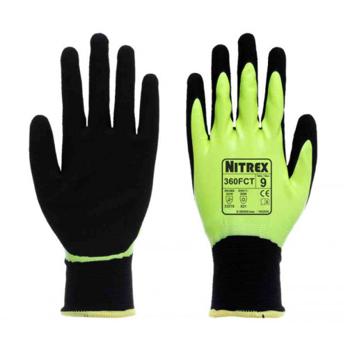 Unigloves 360FCT Black Acrylic, Nylon (Liner) Work Gloves, Size 9, Nitrile Coating