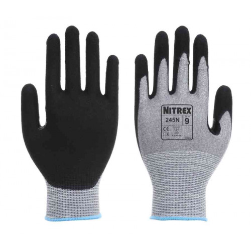 Unigloves 245N Black, Grey Fibreglass, HPPE, Polyester, Spandex, Steel Work Gloves, Size 7, Nitrile Coating