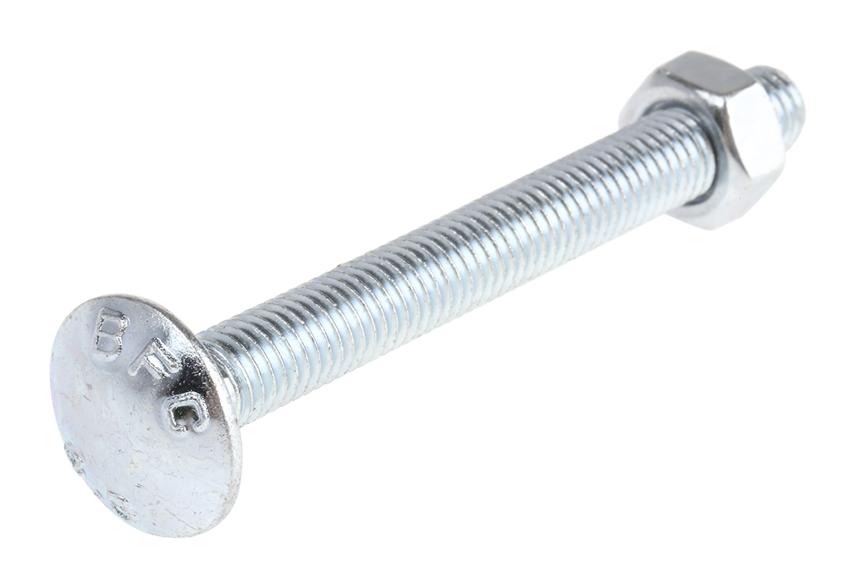 Bright Zinc Plated Steel Coach Bolt, M8 x 75mm