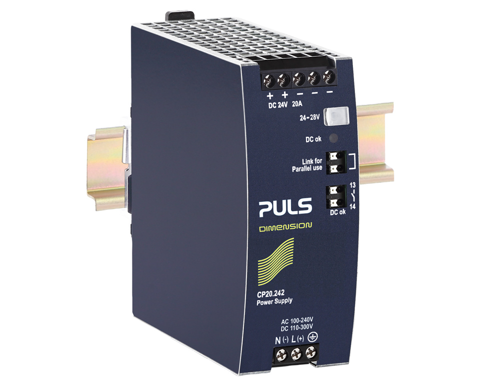 PULS CP20 DIN Rail Power Supply, 300V ac, dc Input, 24V dc Output, 20A Output, 480W