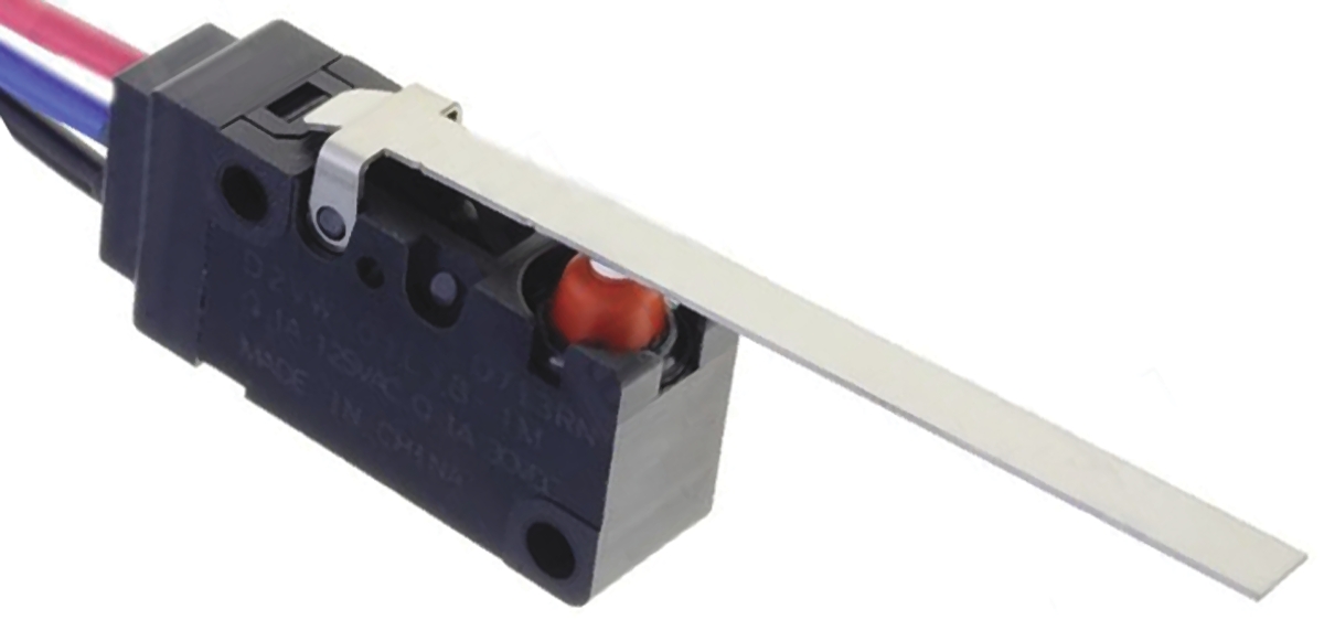 Omron Long Hinge Lever Micro Switch, Pre-wired Terminal, 100 mA @ 30 V dc, SPDT, IP67