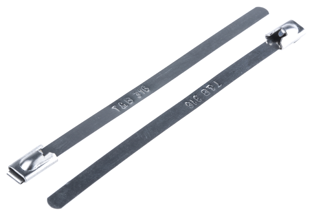 Thomas & Betts Cable Ties, Roller Ball, 100mm x 4.6 mm, Metallic 316 Stainless Steel, Pk-100