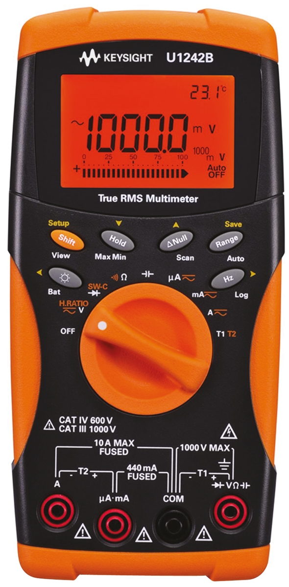 Keysight Technologies U1242B Handheld Digital Multimeter, True RMS, 10A ac Max, 10A dc Max, 1000V ac Max - UKAS