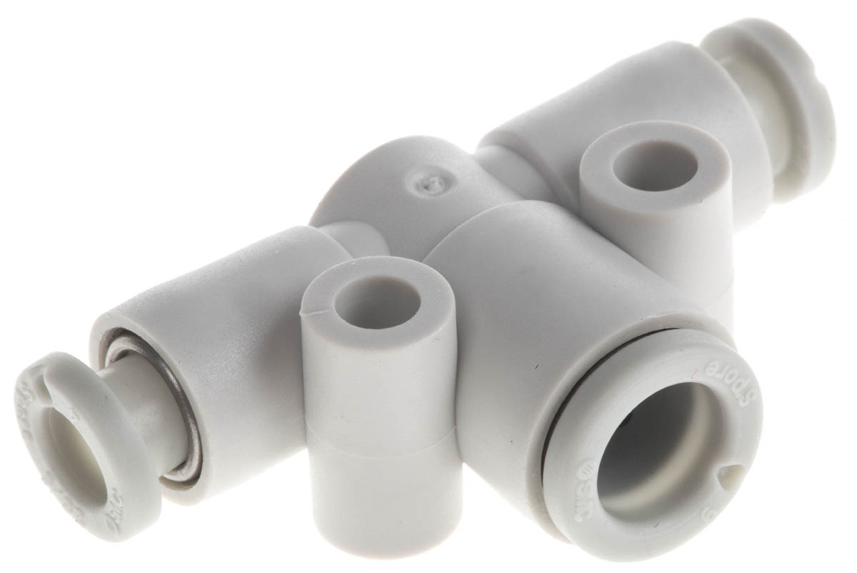 SMC KQ2 Series Tee Tube-to-Tube Adaptor Push In 6 mm, Push In 4 mm to Push In 4 mm, Tube-to-Tube Connection Style