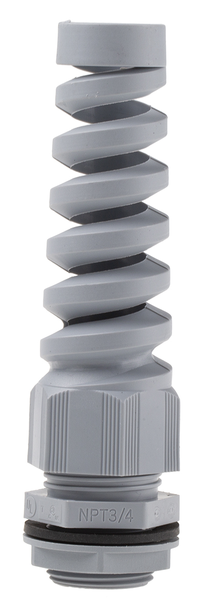 Alpha Wire FIT Wire Management Series Slate Chloroprene Rubber (O-Ring/Seal), Polyamide Cable Gland, NPT 3/4in Thread,