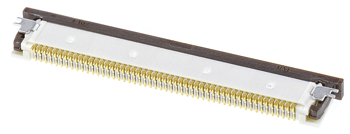 Molex, Easy-On, 54104 0.5mm Pitch 50 Way Right Angle Female FPC Connector, ZIF Top Contact