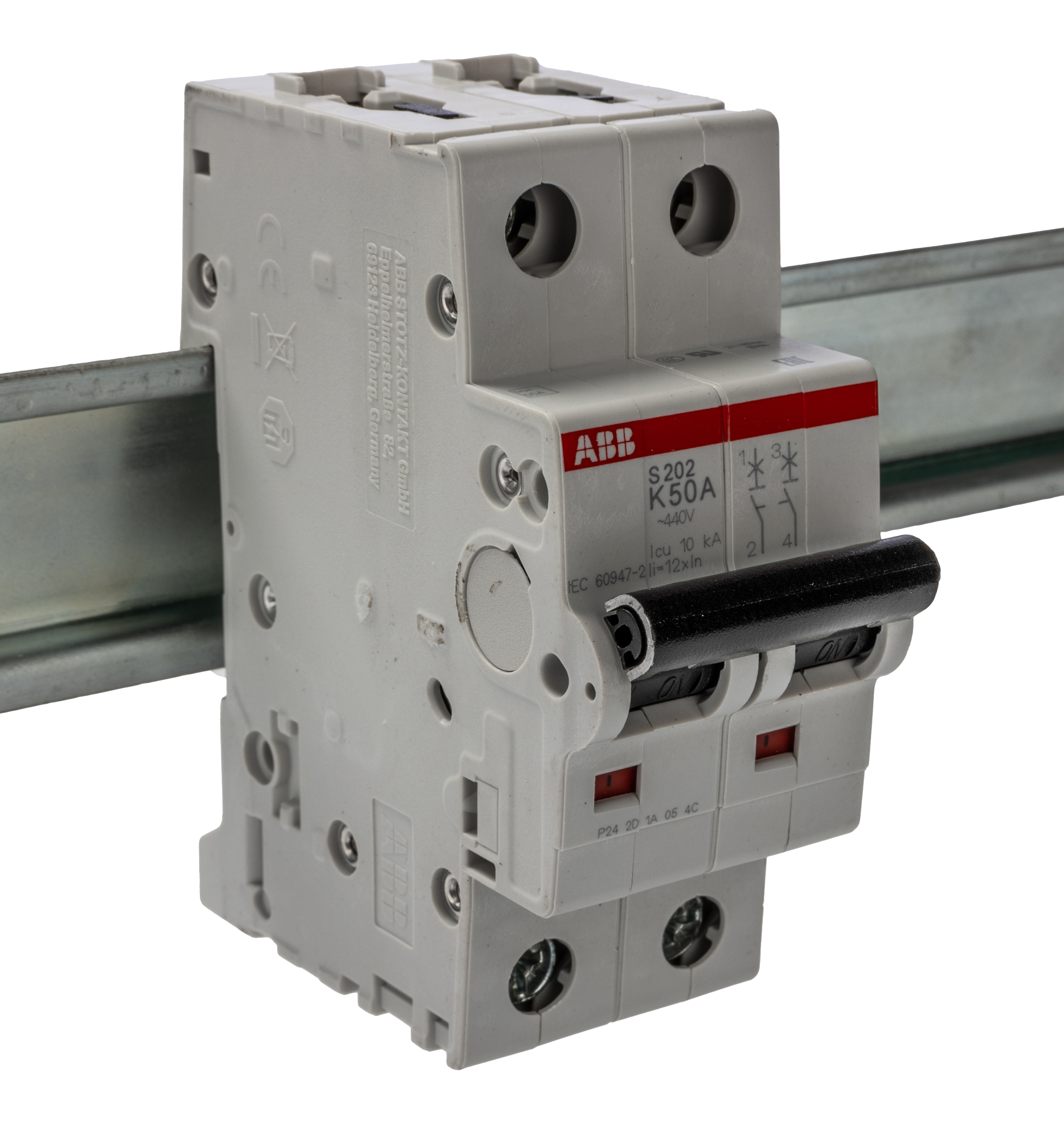 ABB System Pro M Compact S200 MCB, 2P, 50A Curve K, 400V AC, 125V DC, 10 kA Breaking Capacity