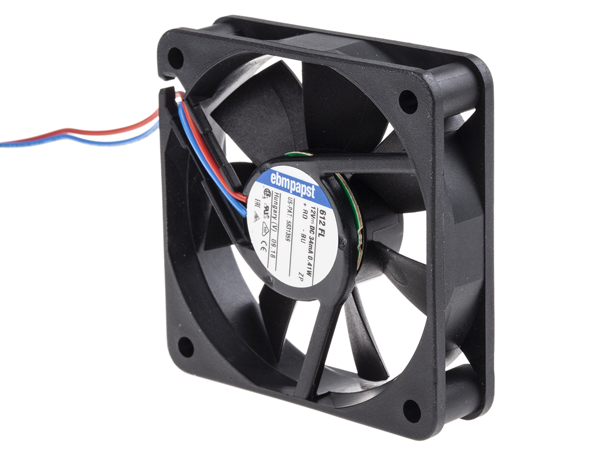 ebm-papst 600 F Series Axial Fan, 12 V dc, DC Operation, 19m³/h, 400mW, 33mA Max, 60 x 60 x 15mm