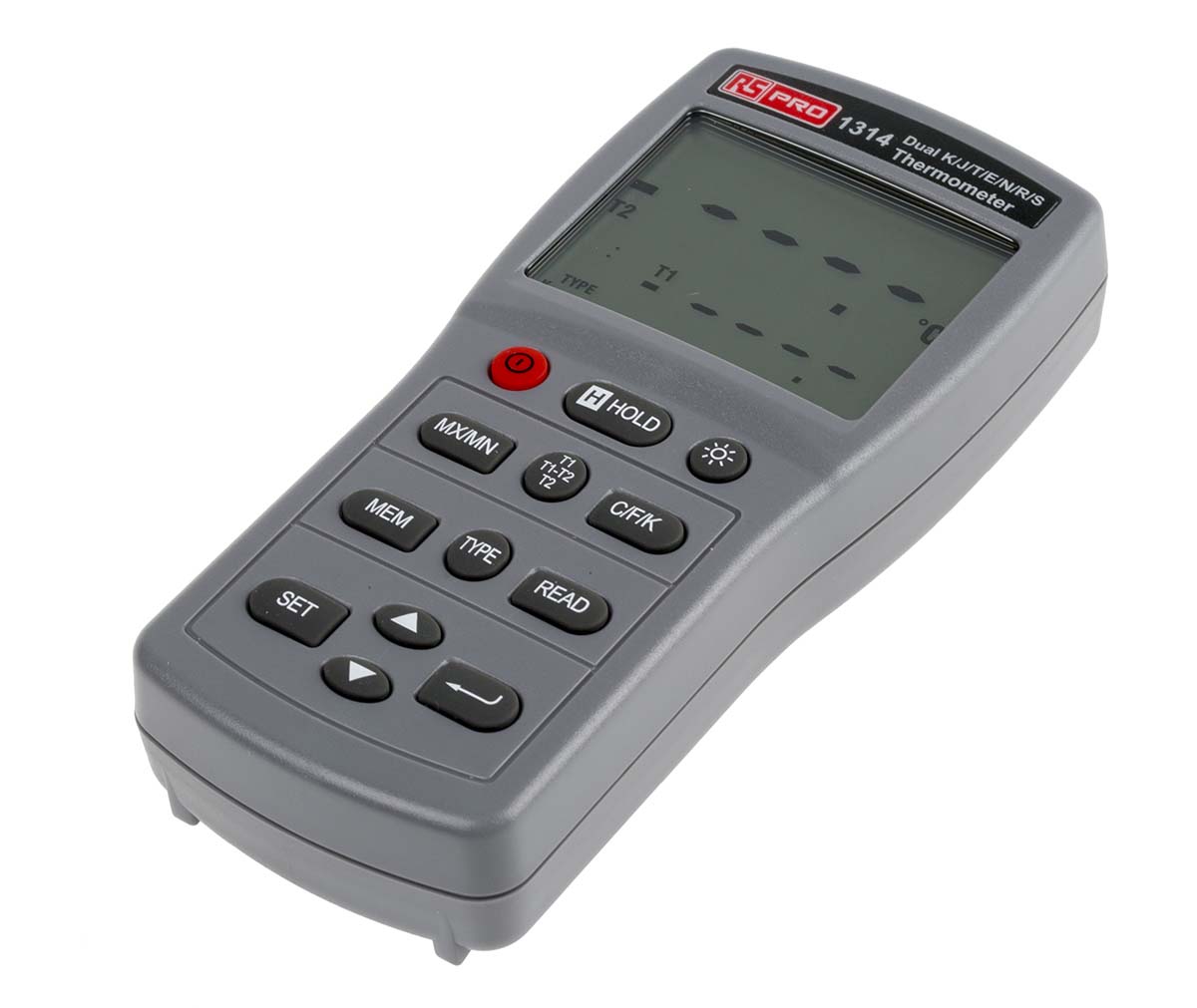 RS PRO 1314 Wired Digital Thermometer, E, J, K, N, R, S, T Probe, 2 Input(s), +1090 (J) °C, +1300 (N) °C, +1370 (K) °C,