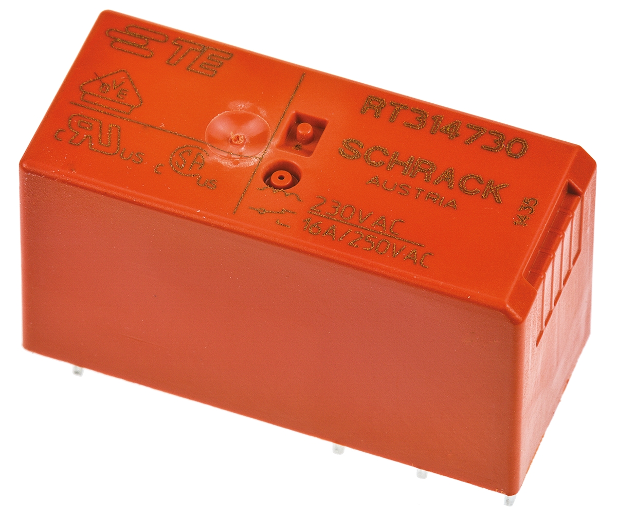TE Connectivity PCB Mount Power Relay, 230V ac Coil, 16A Switching Current, SPDT