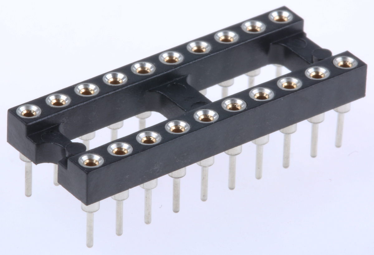 Preci-Dip 2.54mm Pitch Vertical 20 Way, Through Hole Turned Pin Open Frame IC Dip Socket, 1A